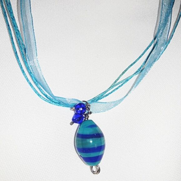 Boho Pendant  #056L Murano Glass Pendant Organza Necklace Layered Necklace 19" l - Picture 1 of 2